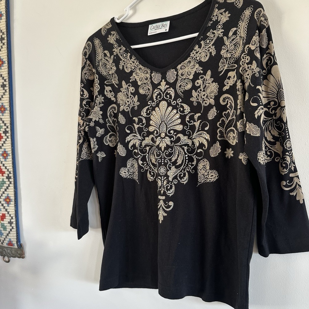 Womens Cactus Bay Top Medium Tan Filigree‎ Embellished Rhinestone Bling Rodeo